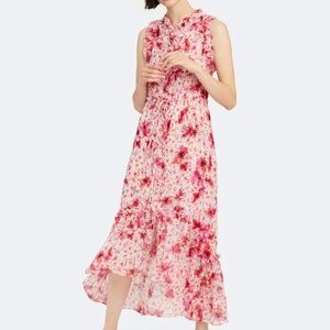 MISA LOS ANGELES XS PINK RUFFLE FLORAL MIDI WORN ONCE TIE WAIST